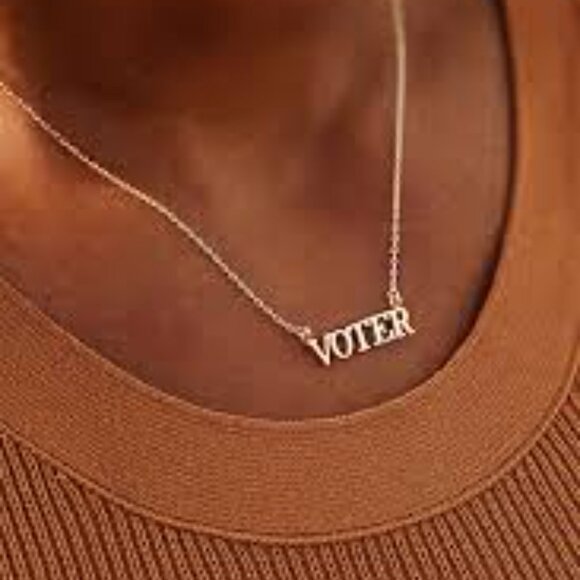 Sophie Ratner 14k yellow gold VOTER necklace